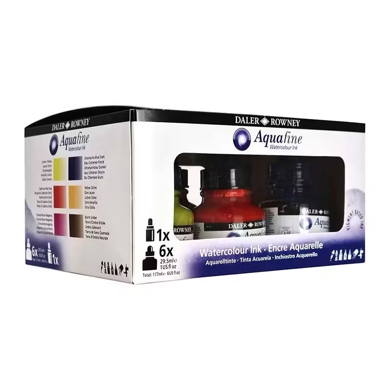 Daler Rowney Aquafine Watercolor Ink Intro Set- 6x1oz