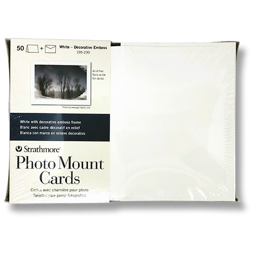 Strathmore Photo Mount Cards & Envelopes 5" x 6.875"  (50 Sheets, 80lb) White with Decorative Emboss