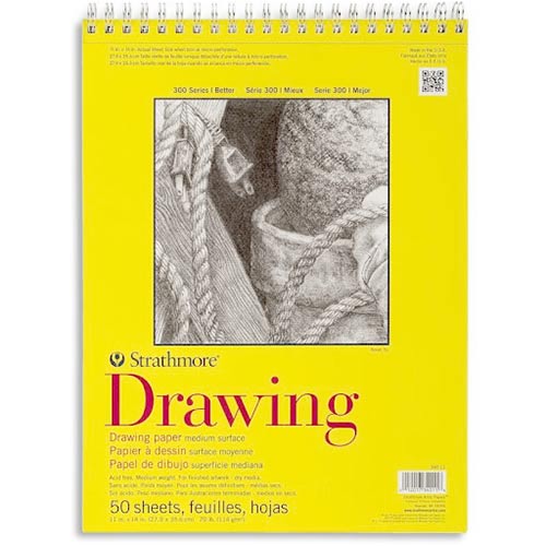 Strathmore 300 Series Drawing Pad 11" x 14" - (50 sheets, 70lb) Bright White, Spiral Bound