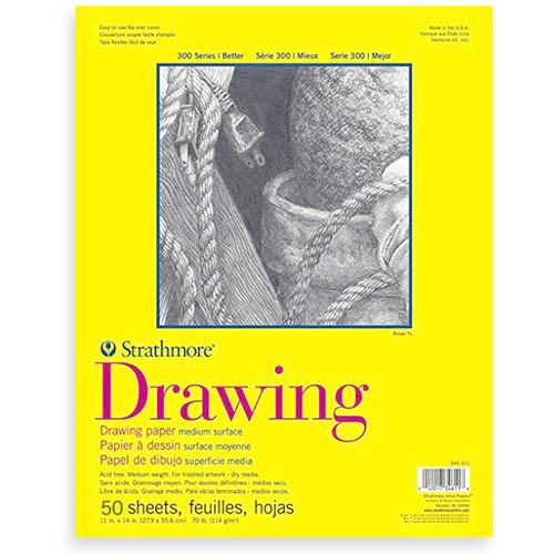 Strathmore 300 Series Drawing Pad 11" x 14" - (50 sheets, 70lb) Bright White, Tape Bound