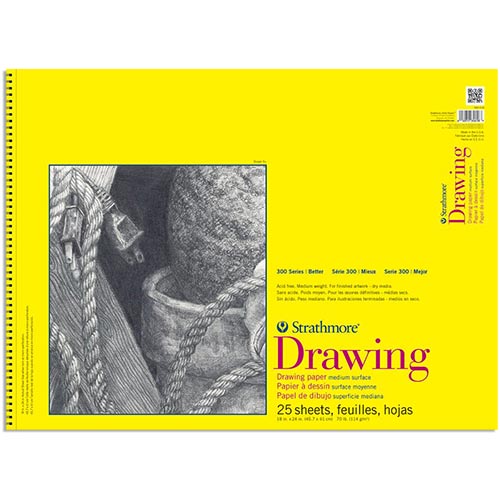 Strathmore 300 Series Drawing Pad 18" x 24" - (25 sheets, 70lb) Bright White, Spiral Bound
