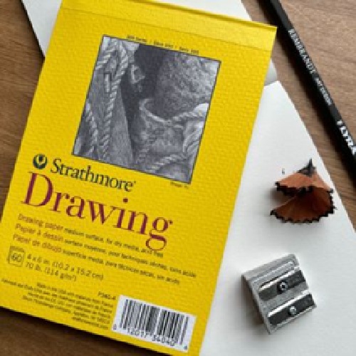 Strathmore 300 Series Mini Drawing Pad  4" x 4"  (60 sheets, 70lb) Bright White, Tape Bound