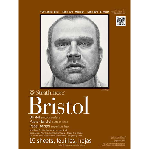 Strathmore 400 Series Bristol Pad ( 475 ) 14" x 17" - (15 Sheets, 2ply) Smooth Surface, Tape Bound
