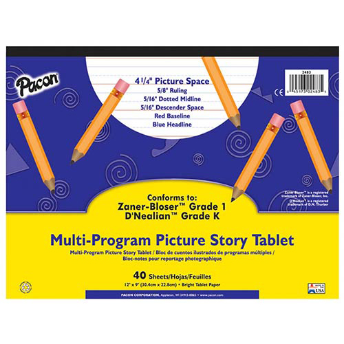 Pacon Picture Story Handwriting Tablet 12" x 9" - (40 Sheets) 5/8" Ruled