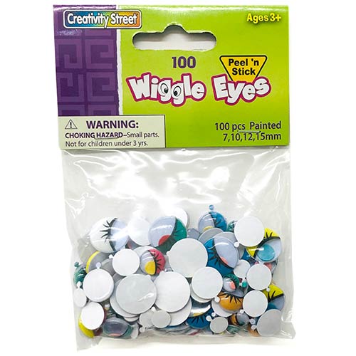 Creativity Street Wiggle Eyes Peel 'n Stick - (100 Pack) Assorted Sizes & Painted Eyes