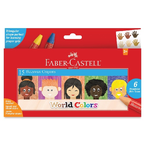 Faber-Castell Jumbo Triangular Beeswax Crayons World Colors 15ct