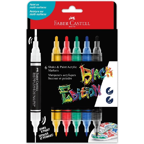 Faber-Castell Black Edition Shake & Paint Markers- Classic Colors 6ct