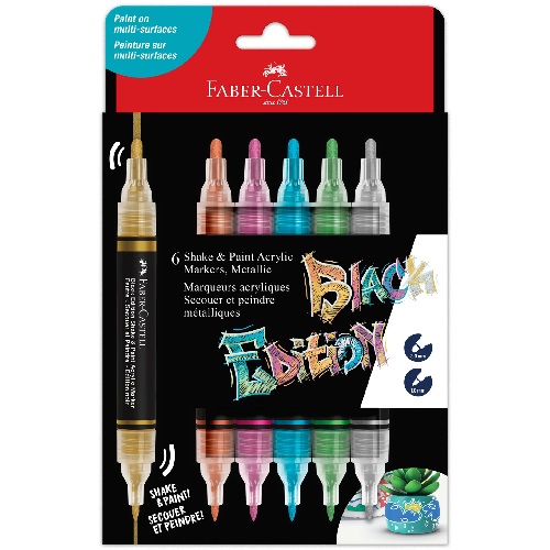 Faber-Castell Black Edition Shake & Paint Markers- Metallic Colors 6ct
