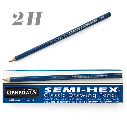 General's Semi-Hex Classic Drawing Pencils - (12 Pack) 2H