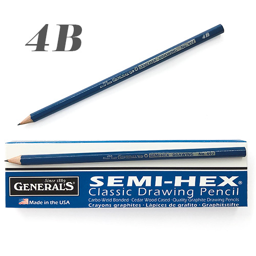General's Semi-Hex Classic Drawing Pencils - (12 Pack) 4B