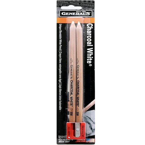 General's Charcoal Pencil - White 2pk with Sharpener