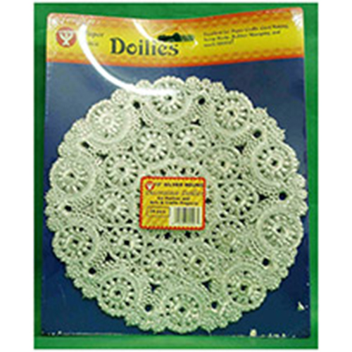 Hygloss 10" Silver Round Doilies- 24ct
