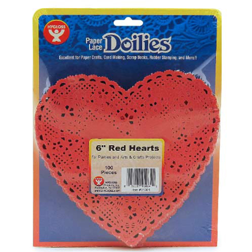 Hygloss Paper Lace Doilies 6" - (100 Pack) Red Hearts