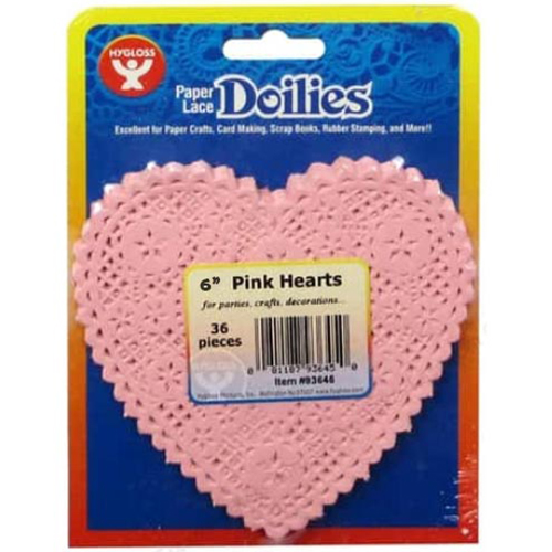 Hygloss Paper Lace Doilies 6" - (36 Pack) Pink Hearts