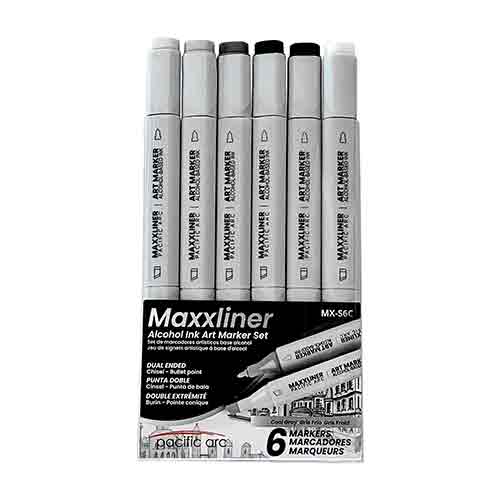 Pacific Arc Maxxliner Dual-tip Alcohol Marker Set 6cnt Cool Grays MX-S6C