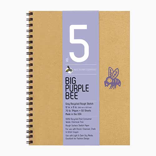 Big Purple Bee Gray Recycled Rough Sketch Journal- 9x12 (50shts)