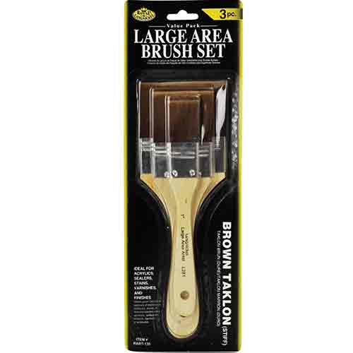 Royal Langnickel 3 Pack Brown Taklon Short Handle Large Area Brush Set - 1 Inch,2 Inch,3 Inch