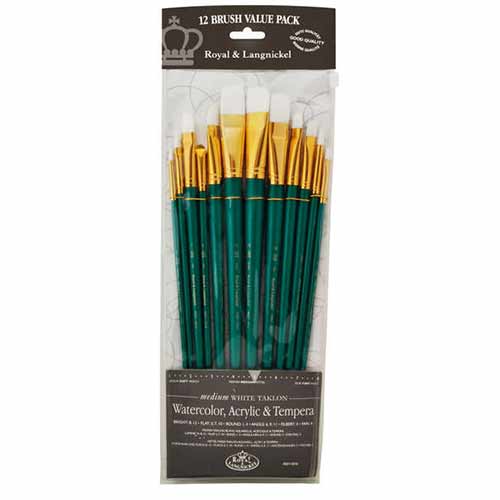 Royal Langnickel White Taklon Acrylic And Oil Brush Value Pack - 12pc