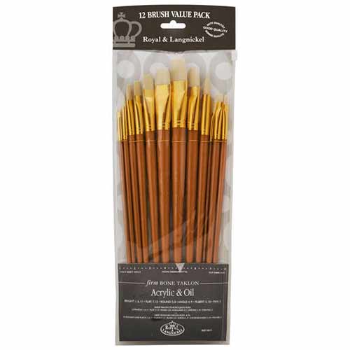 Royal Langnickel Bone Taklon Acrylic And Oil Brush Value Pack - 12pc