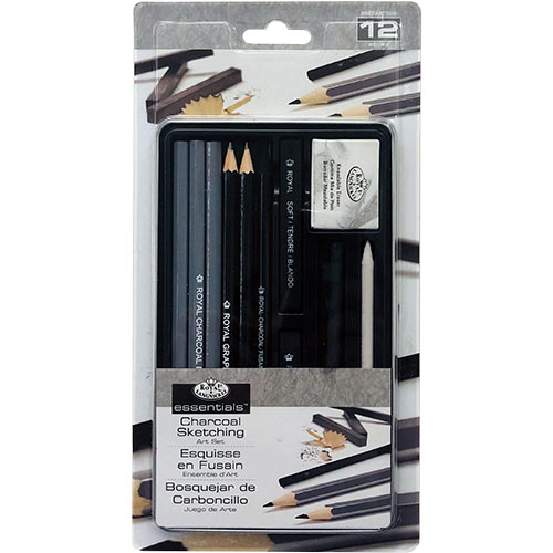 Royal Langnickel Essentials Small Tin Box Charcoal Sketching Art Set - (12 Pieces) RSET-ART2508