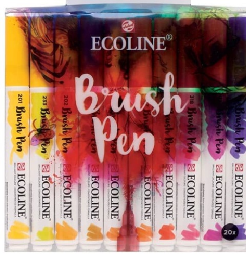 Royal Talens Ecoline Brush Pen Set of 20 Liquid Watercolor Pens – (20 Pack) Basic Colors 11509009