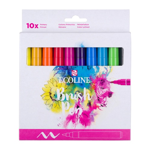 Royal Talens Ecoline Brush Pen Set of 10 Liquid Watercolor Pens –(10 Pack) Primary Colors 11509015