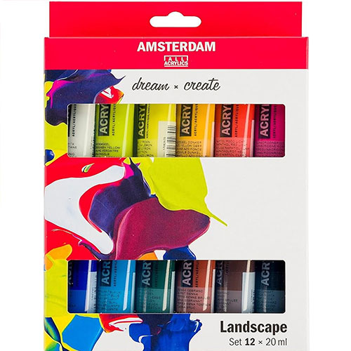 Royal Talens Amsterdam Acrylic Paint Set 0.67oz/20ml - (12 Pack) Landscape Series