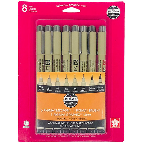Sakura Pigma Micron Pen Set - (8 Pack) Black