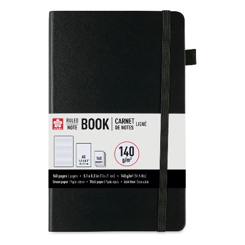 Sakura A5 Notebook - Black, 5.1" x 8.3", Ruled  52436