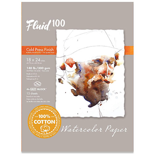Fluid 100  Cold Press Watercolor Paper Easy-Block 18"  x 24"   (15 Sheets, 140lb)