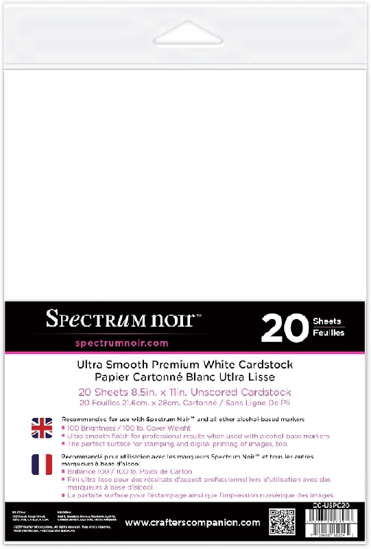 Spectrum Noir Ultra Smooth Premium White Cardstock 8.5" X 11" - (20 Sheets) Unscored