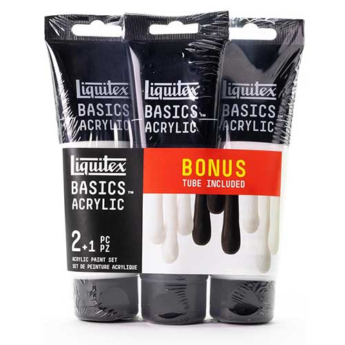 Liquitex Basics Acrylic Triple Pack 4oz/118ml Tubes-    2 Titanium White, 1-Black