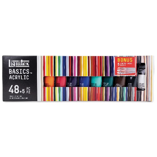 Liquitex Basics Acrylic 22ml Tube Set - 48ct + 5 Bonus Brushes
